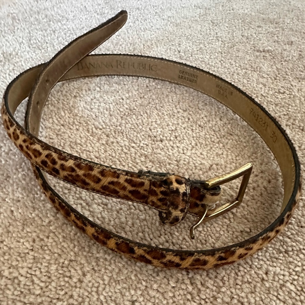 Banana Republic Narrow Leather Calf Hair Belt, Brass Buckle - Leopard - XS